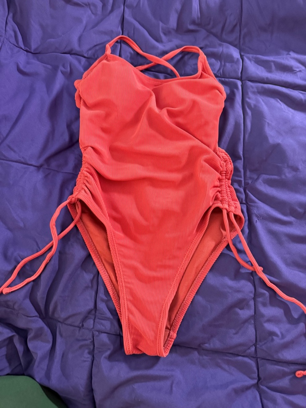Xhilaration Coral Ribbed One-Piece Swimsuit